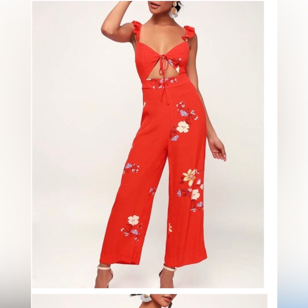 ANTHROPOLOGIE Red Floral Sleeveless JUMPSUIT